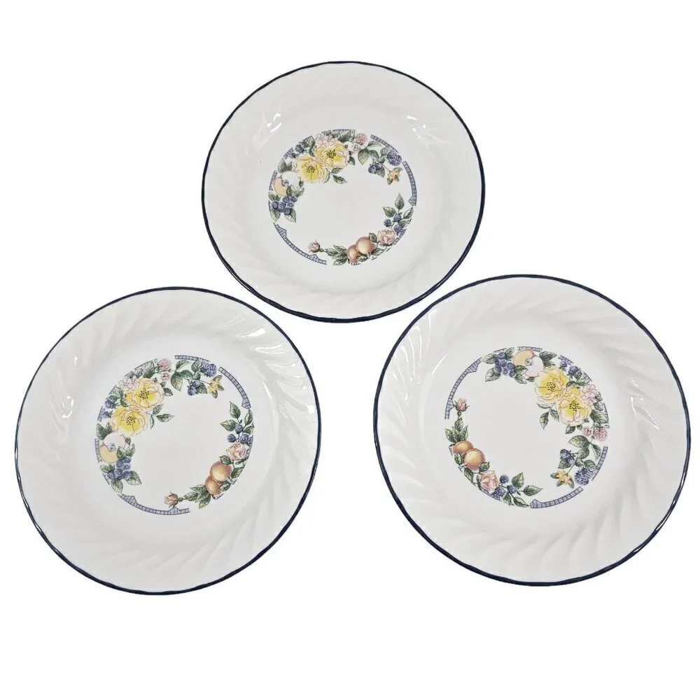 Corelle Corning USA Orchard Rose Floral Center Salad Luncheon Plates - Set of 3